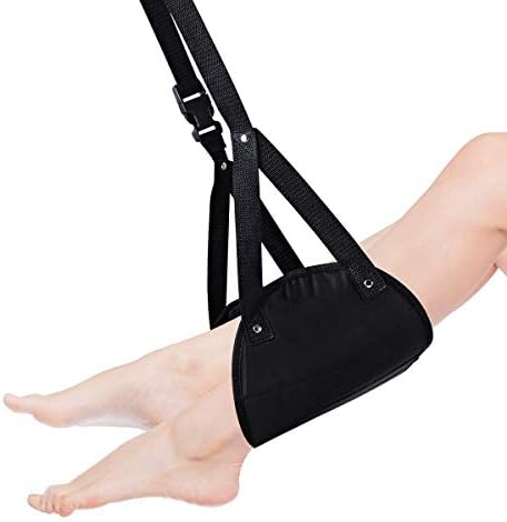 Airplane Footrest Portable Foot Hammock with Adjustable Height - Reduce Swelling and Soreness for Foot Rest on Airplanes, Cars, Buses, Trains, Office and Home, Includes Drawstring Carrying Bag