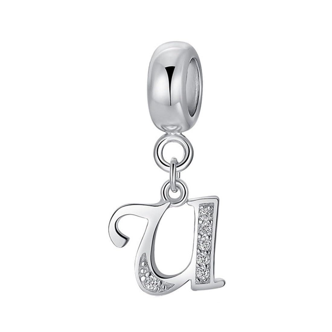 Letter Charm 925 Sterling Silver Beads Alphabet Charms U Charm Anniversary Charm Words Charm fits Pandora Charms Bracelet (U)