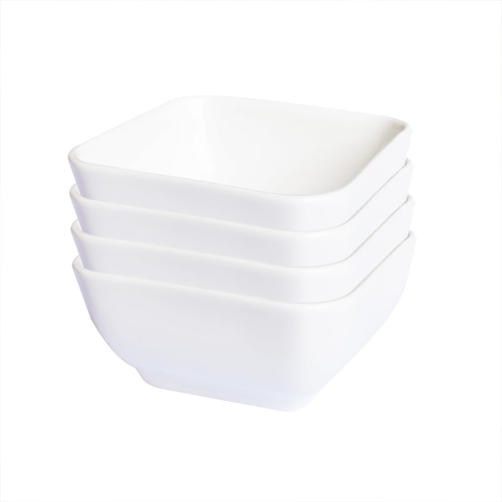 Pirhosigma 4 pcs 7.5cm Square Porcelain Soy Sauce Dish Ceramic Dip Dipping Bowls White for Dinner Baking BBQ and Cooking