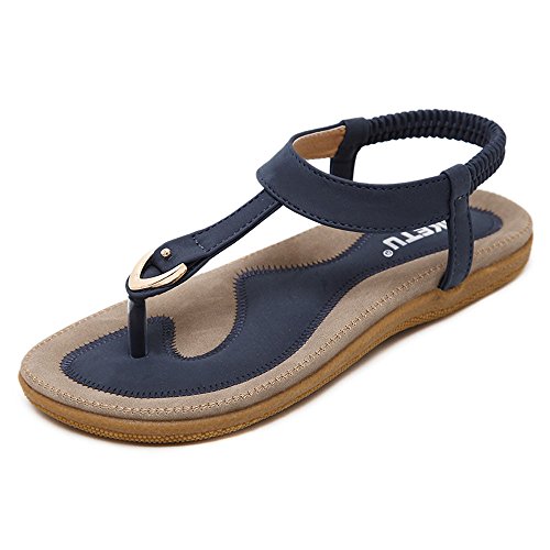 Women Flip Flops, Mosunx(TM) Bohe Rhinestone Fashion Flat Casual Sandals Beach Shoes (41(US:9), Blue B)