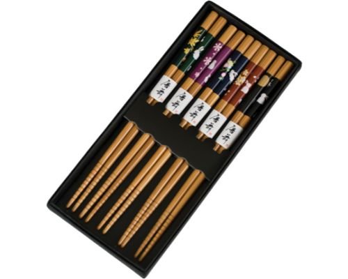 Japanese Chopsticks 5 Pair Set Dining Table Starter Kit Beautiful Gift Item Nicely Packaged (Moon Rabbit)