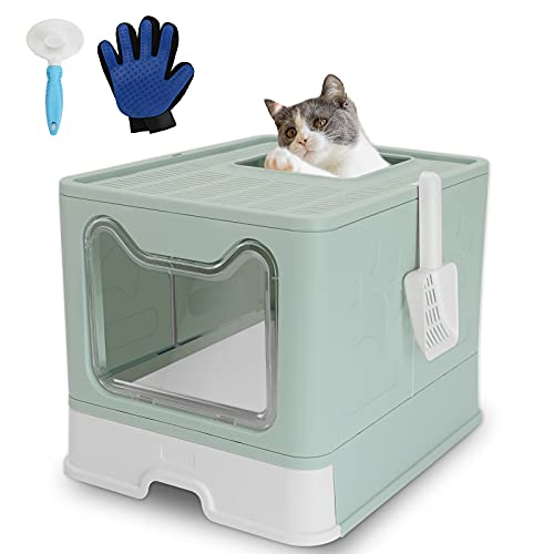 ROCCS Foldable Cat Litter Box with Lid,No Smell Large Top Entry