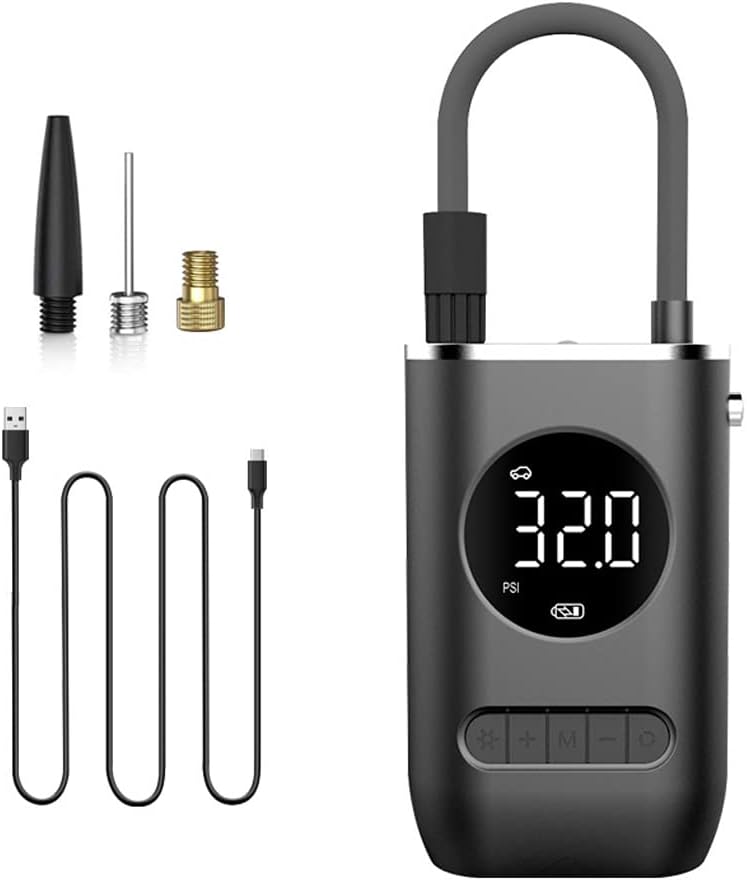 Mibee Compressor de ar portátil com inflador de pneu mini com bateria recarregável de 4000 mAh, bomba de pneu sem fio 150 PSI, luz de emergência LED, bomba de ar calibre de pressão para carro biciclet