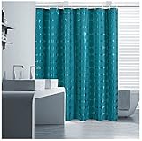 Eforgift Standard Size Durable Polyester Shower Curtain Waterproof and Mildew Resistant with Curtain Rings---Solid Color Geomtric Pattern Design for Bathroom, 72-inch By 72-inch,Teal