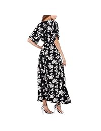 Mojonnie - Maxi vestido de verano con estampado floral, manga corta, vestido largo