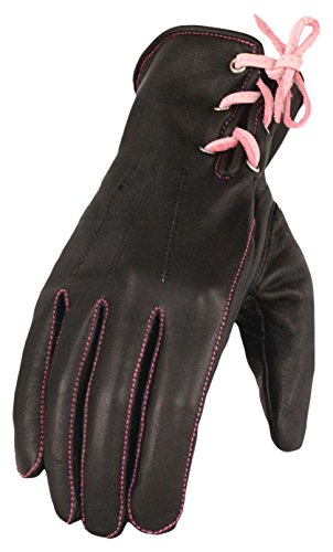 Milwaukee Leather Women's Leather Riding Gloves with Gel Pam and Fuchsia Lacing (Black Fuchsia/Hot Pink, XXX-Large)