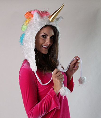 Plush White Soft Fuzzy Unicorn Adult Hat
