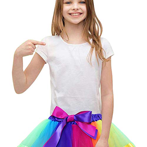 Layered Skirt Girls' Mini Rainbow Tutu Skirt Bow Dance Dress Colorful Ruffle Tiered Tulle (S/ 0-2 Years, A)
