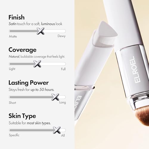 ELROEL Blanc Cover Cream Stick V White - Korean Color-Changing Foundation Stick with Volufiline - Medium to Full Coverage Dewy Finish Base Makeup - Dual-Ended with Detachable Brush (202 Natural)