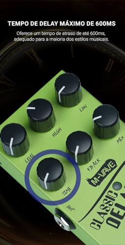 VEDO M-vave Pedal de efeito Classic Delay, True Bypass, tempo de delay de 600ms, para guitarra elétrica e baixo.