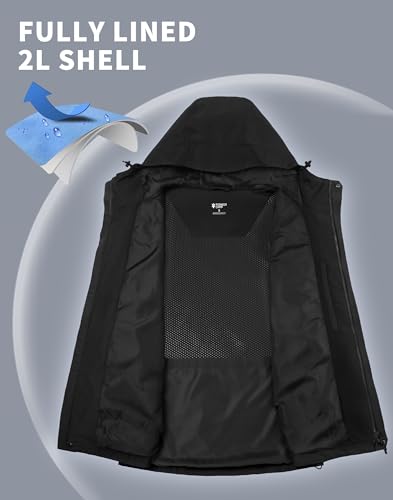 Pioneer Camp Men's Rain Jacket Waterproof Breathable Outdoor Jacket with Hood 4 Pockets