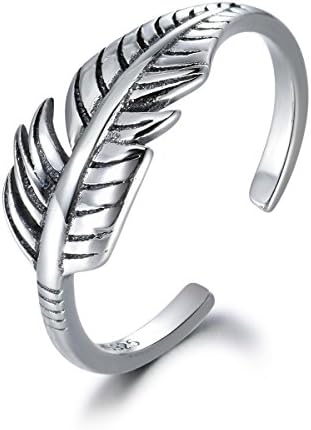 S925 Sterling Silver Feather Thumb Ring Wedding Engagement Adjustable Open Ring