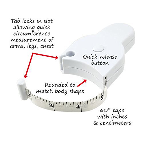 Honbay Body Tape Measure and Fat Caliper Combo - Auto Retract - Waist, Chest, Arms, Legs - Thumbnail 4