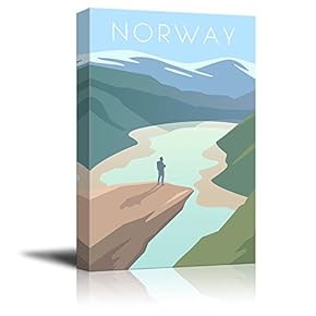 Canvas Wall Art - Norway Travel Illustration Canvas Art - Giclee Print Gallery Wrap Modern Home Art Ready to Hang - 12x18 inches