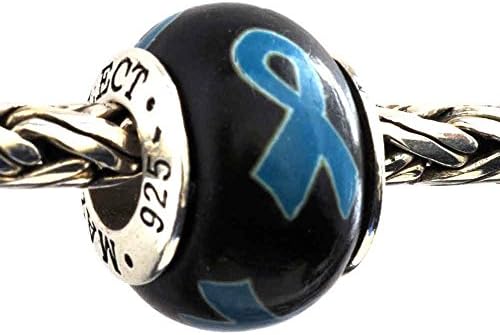 Ovarian Cervical UterineTeal Blue Awareness Ribbon Bead Charm for Add-A-Bead Bracelets Clay &amp; Sterling Silver by MAYselect
