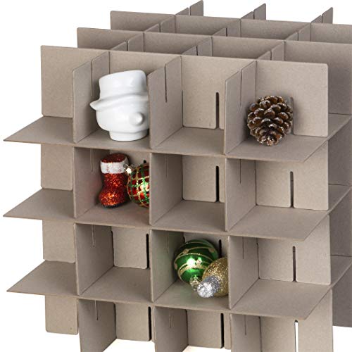 Richard's Homewares - 64 Compartment Cube Ornament Organizer - Holiday Green with Red Handles