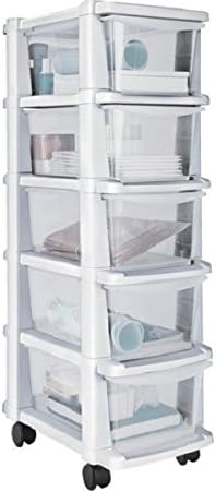 5 Drawer Plastic Slim Tower Storage Unit White Amazon Co Uk