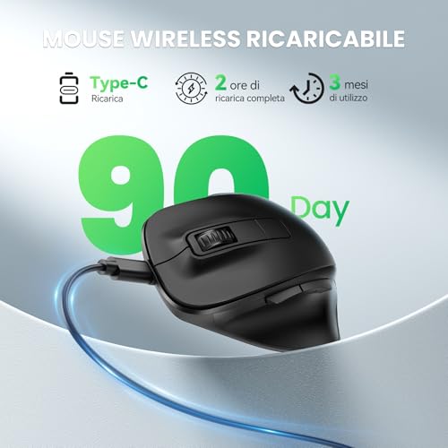 TECKNET Ergonomic Bluetooth Mouse, Rechargeable Wireless Mouse with 3 Devices (2*Bluetooth+USB), Ergonomic Thumb Rest, 4800 DPI, 6 Buttons, Silent USB Mouse for Laptop/PC/Tablet/MacBook