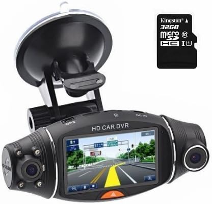 Car Dvr 1080P 2.7" LCD Screen Rotating Dual Len Vehicle DVR Road Dash Cam Video Camera Recorder Traffic Dashboard Recorder with 32GB Kingston Class10 TF Card