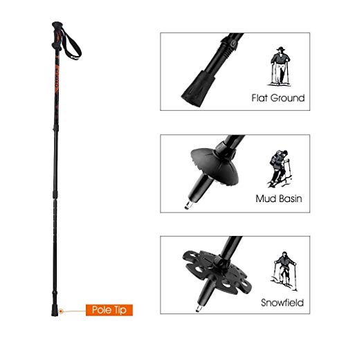 ENKEEO Trekking Poles Anti Shock & Quick Lock Hiking Poles Ultralight Collapsible Trail Walking Stick with Durable Aluminum (Black and Orange, 1 Pair / 2 Pack) - Thumbnail 5