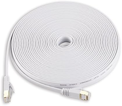 Cat 7 Shielded Ethernet Cable White 50FT - Ealona 10 Gigabit Patch Cord 32AWG SSTP Double Shielded 600MHz Lan Cable (50FT-White)