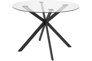 Uptown Club Modern Round Dining Table with Tempered Glass Top, Seats 4 in Style & Comfort, Elegant Kitchen Furniture for Contemporary Home, 42" Black