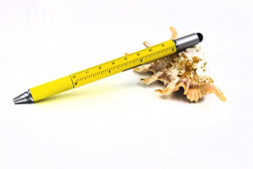 6 in 1 Multitool Pen with Gift Box - Includes 1 Ballpoint Pen, Universal Stylus Pen, Ruler,Flat and Phillips Screwdriver Bit, Level Gauge - The Perfect Multi-Function Gadget (Yellow) - Thumbnail 4