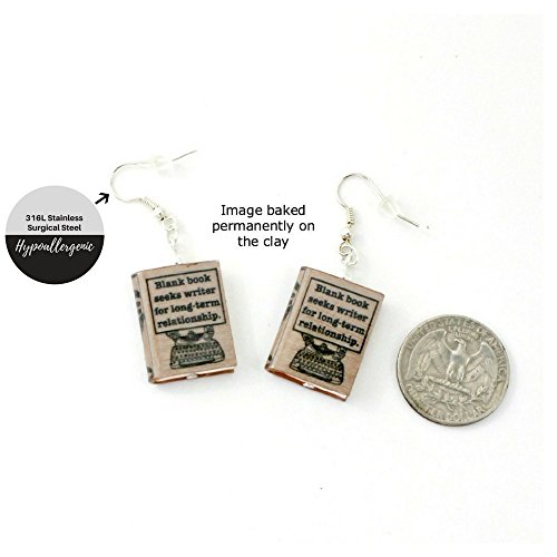 WRITER'S BLOCK Funny Clay Mini Book HYPOALLERGENIC Earrings by Book Beads