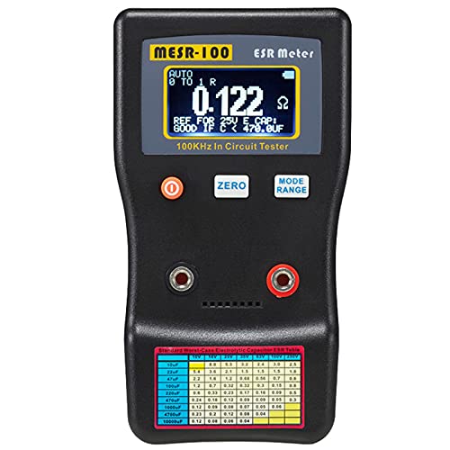 MESR-100 Digital ESR Meter, Auto Ranging 0.001R to 100R Circuit ESR Resistance/Capacitance Tester Ohmmeter Backlight Dual Terminal, for Repair TV/Lcd/Audio Board