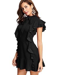 Vestido de cóctel para dama, corbata corta, manga corta, dobladillo con flecos