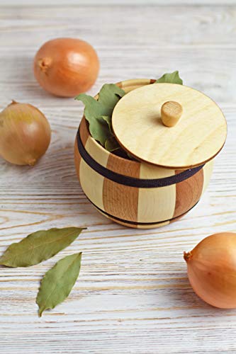 2-color Wooden Salt Box With Lid - 12oz Hard Wood Spice Jar - Decorative Dry Herb Container and Moisture-proof Sugar Storage Box - Safe Healthy Durable Salt Cellar and Wooden Container for Kitchen