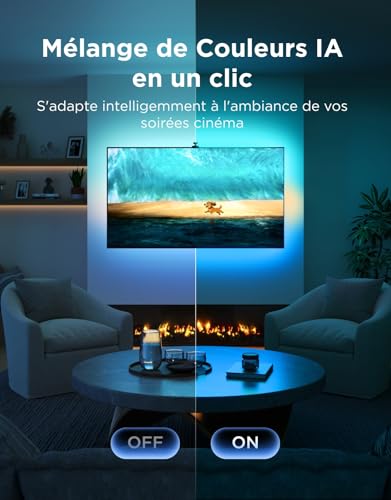 Govee Rétroéclairage TV LED 3 RGBWIC avec Double Caméra 4 MP, Ruban LED de 3,6m synchronisé avec l'écran pour TV 55-65", 60 LED/m, Filtre AI Cinéma, App & Voix, Compatibilité Matter/Alexa
