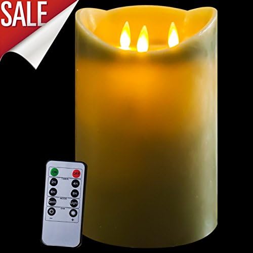 6" x 10" Green Wax Flameless Moving Wick Candle With Timer and Remote - Unscented