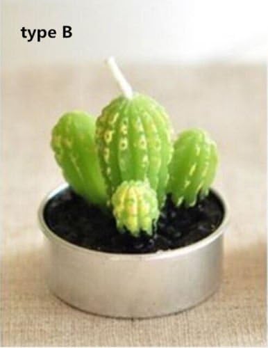 6 X Candle Sets Cactus Plant Pot Set Candles Candle Party Christmas Wedding Decorations Home Décor Green 3.8x4cm (#B)