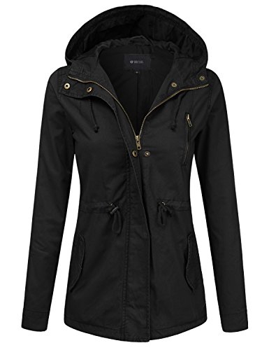 DRESSIS Women's Lightweight Military Anorak Hooded Jacket Black S