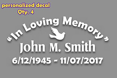 In Loving Memory personalized vinyl decal qty. of 4 custom window stickers with your text 4"x 8"