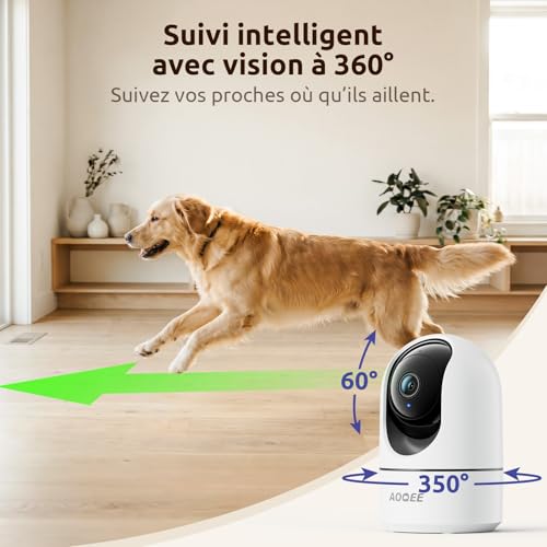 AOQEE 2K 3MP Indoor WiFi Surveillance Camera – 2.4G/5G Dual Band WiFi Surveillance Camera, 360° Intelligent Tracking, AI Human Detection, Compatible with Alexa for Baby/Cat/Dog (Pack of 3)