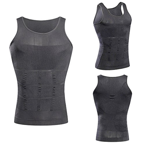 HANERDUN Mens Body Shaper Slimming Shirt Compression Vest Elastic Slim Shapewear,Gray,XX-Large