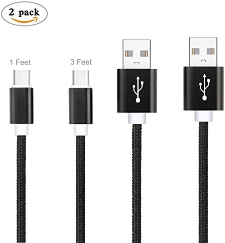 [2PACK] USB C Cable Fast Charging 3FT AND 1FT, Charge and Sync Type-C Cable Support Anker iClever Reapower Charger and Power Bank Quick Charge-Black