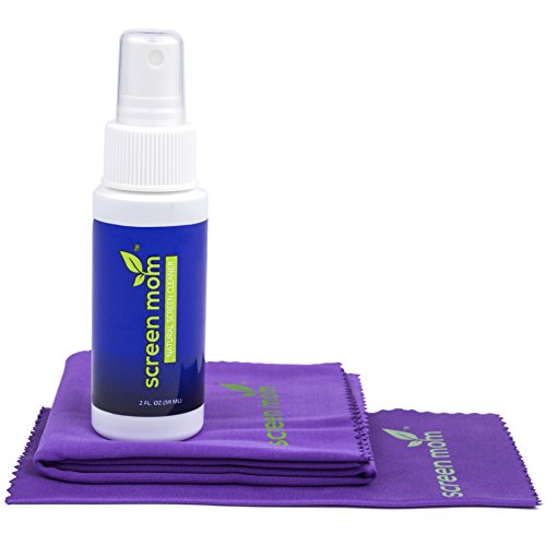 Screen Mom Screen Cleaner Kit - Best for Laptop, iPad, Eyeglass, LED, LCD, TV - Includes 2oz Spray and 2 Premium Purple Microfiber Cloths - Great for Travel,Smartphone,Touchscreen,Kindle, 3D Glasses
