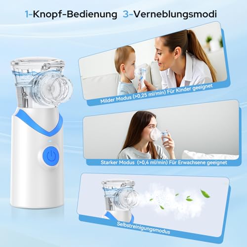 Larair Inhaler for Adults & Children, Quiet Nebuliser, Rechargeable and Portable Inhaler, Inhaler with Self-Cleaning Function & Adjustable Spray Volume, Blue