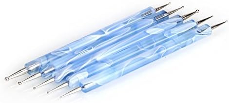 Hrhyme 5Pc 2 Way Dotting Pen Tool Nail Art Tip Dot Paint Manicure Kit - Blue