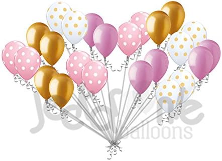 24 pc Chic Pink & Gold Polka Dot Latex Balloons Party Decoration Birthday Baby