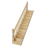 Lowpricenice 1:12 Dollhouse Pre-Assembled Staircase Wooden Stair Stringer Step with Left Handrail