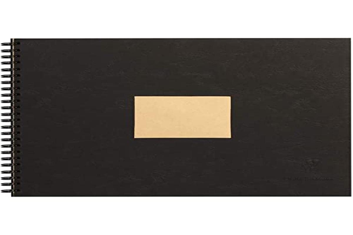 Clairefontaine - Ref 8372C - Kraft Wirebound Drawing & Art Pad (60 Sheets) - A4 (297 x 210mm) Size, 90gsm Kraft Paper, Smooth Side & Ribbed Side - Black Cover — image 1