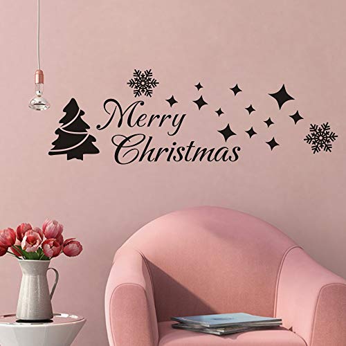 MoharWall Christmas Tree Sticker Winter Snow Wall Decal Merry Christmas Quotes Star Vinyl Art Decor