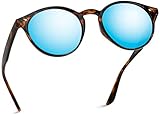 WearMe Pro - Classic Small Round Retro Sunglasses (Tortoise / Mirror Blue, 53)