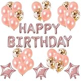 Rose Gold Happy Birthday Banner Decoration Set – Confetti, Tassels, Latex & Foil Balloons Included