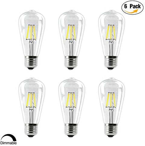 IMINOVO Edison Style Vintage LED Filament Light Bulb, 6W Cool White(6000K) 400LM, E27 Medium Base (ST64) Antique Shape, Clear Glass Cover, Dimmable, Pack of 6