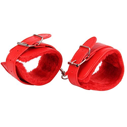 Durable Leather Adjustable Handcuff, Multifunctional Handcuff, Super Soft Fur Handcuff (red) - Thumbnail 2